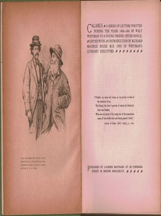 Item #13860 Calamus. A Series Of Letters Written During The Years 1868-1880. By Walt Whitman To A...